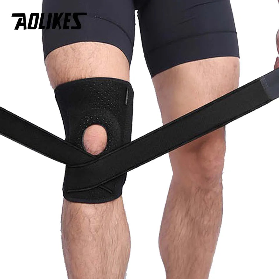 AOLIKES 1PCS Knee Brace Non-Slip Open-Patella Brace with Adjustable Strap & Side Stabilizers Knee Support for Joint Pain Relief