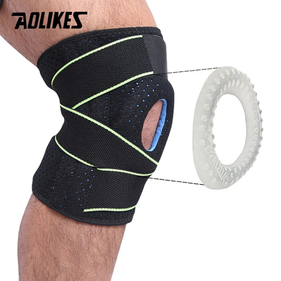AOLIKES 1PCS Knee Brace Non-Slip Open-Patella Brace with Adjustable Strap & Side Stabilizers Knee Support for Joint Pain Relief