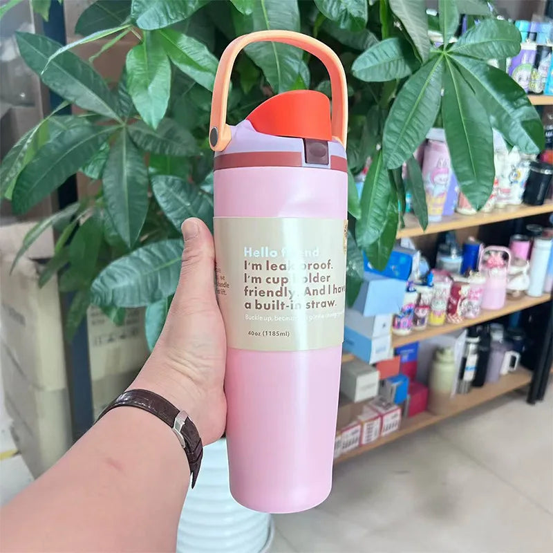 Insulated Stainless Steel Water Bottle Dual Sip Straw & Direct Spout Leak Proof with Handle Car Cup Holder Friendly Sports 960mL/30oz