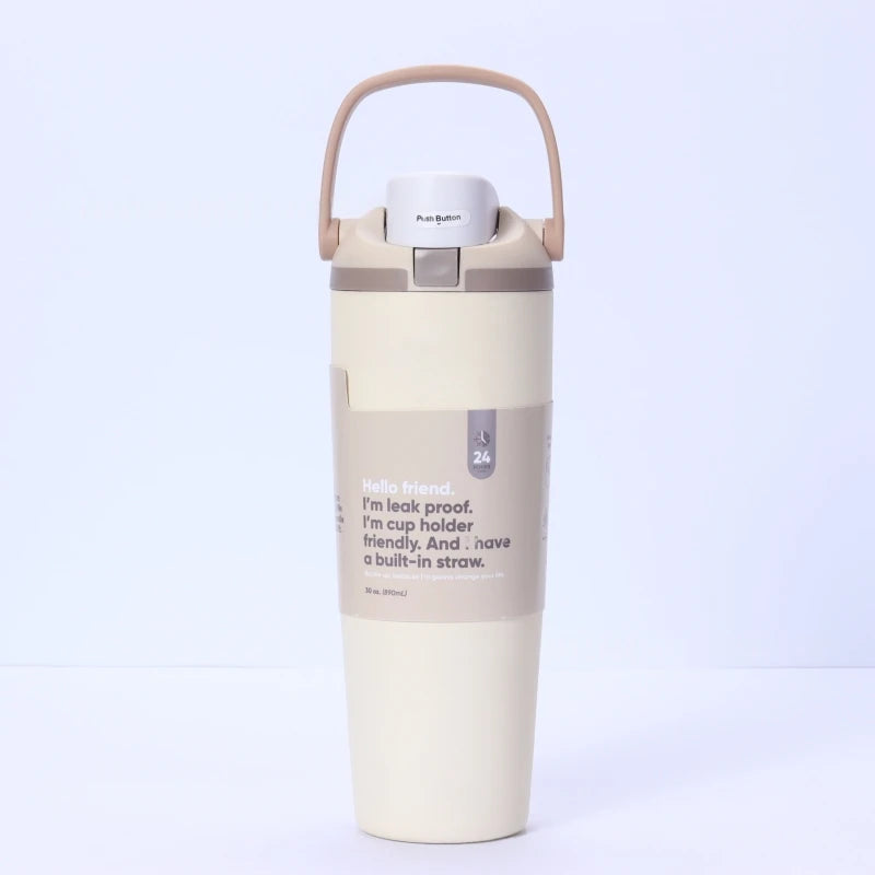 Insulated Stainless Steel Water Bottle Dual Sip Straw & Direct Spout Leak Proof with Handle Car Cup Holder Friendly Sports 960mL/30oz