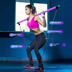 Pilates Stick - Adjustable Fitness Bar for Home Workout, Yoga, Stretching, Core Training - Portable & Elastic Resistance