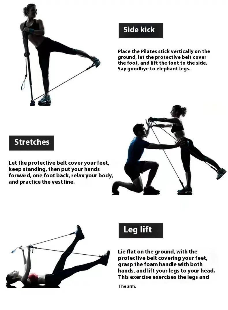 Pilates Stick - Adjustable Fitness Bar for Home Workout, Yoga, Stretching, Core Training - Portable & Elastic Resistance