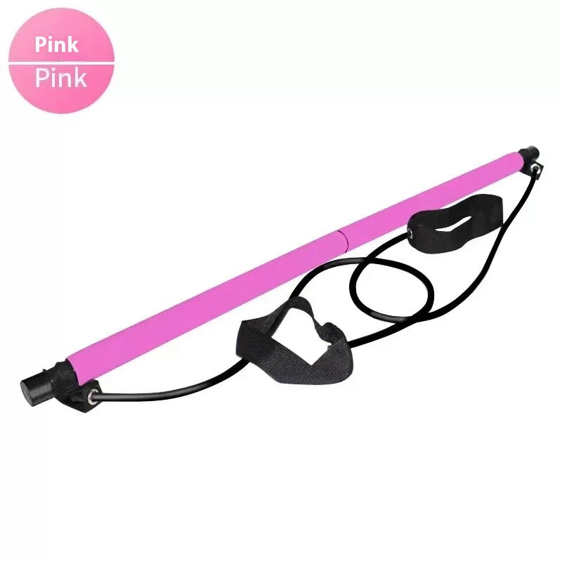 Pilates Stick - Adjustable Fitness Bar for Home Workout, Yoga, Stretching, Core Training - Portable & Elastic Resistance