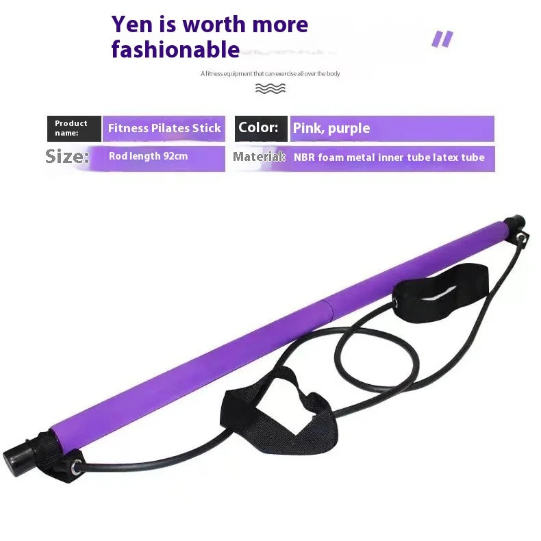 Pilates Stick - Adjustable Fitness Bar for Home Workout, Yoga, Stretching, Core Training - Portable & Elastic Resistance