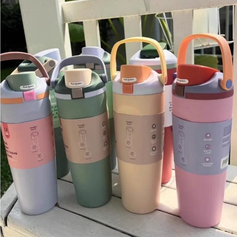 Insulated Stainless Steel Water Bottle Dual Sip Straw & Direct Spout Leak Proof with Handle Car Cup Holder Friendly Sports 960mL/30oz