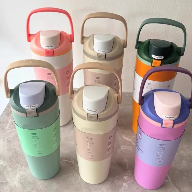 Insulated Stainless Steel Water Bottle Dual Sip Straw & Direct Spout Leak Proof with Handle Car Cup Holder Friendly Sports 960mL/30oz