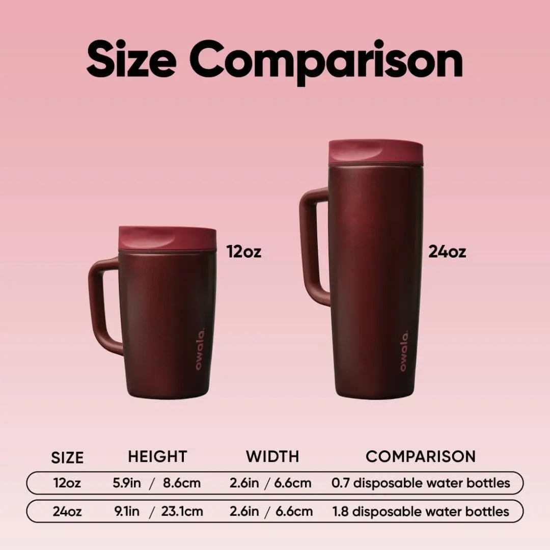 Owala SmoothSip Slider Stainless Steel Insulated Mug with Handle, Leak Proof, For Hot and Cold Drinks, Sliding Lock Lid, 12oz
