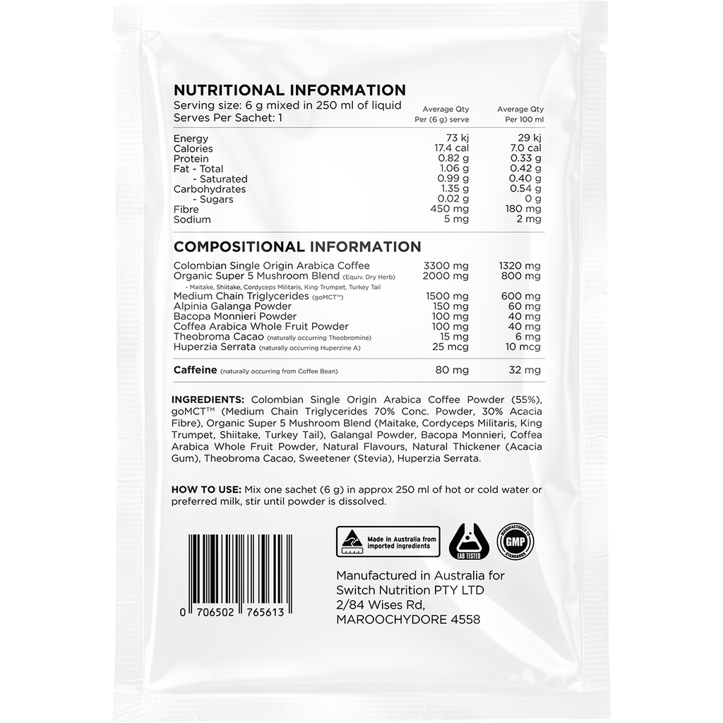 Switch Nutrition Coffee Mental Focus Elixir – Espresso 25 Pack