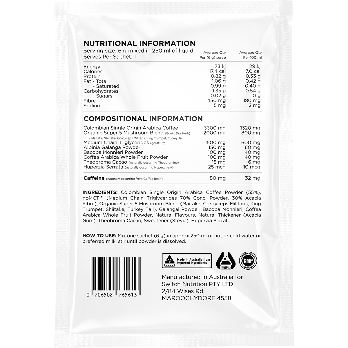 Switch Nutrition Coffee Mental Focus Elixir – Espresso 25 Pack