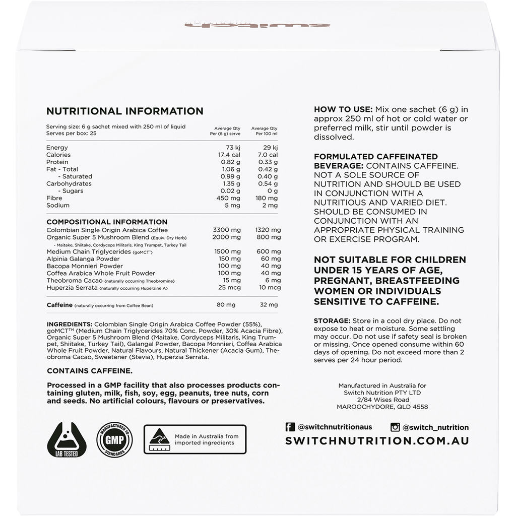 Switch Nutrition Coffee Mental Focus Elixir – Espresso 25 Pack