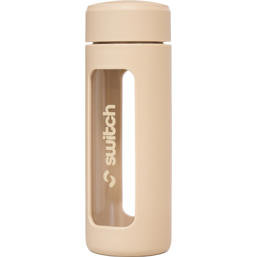 Switch Nutrition Glass Water Bottle with Tea Strainer – 460mL