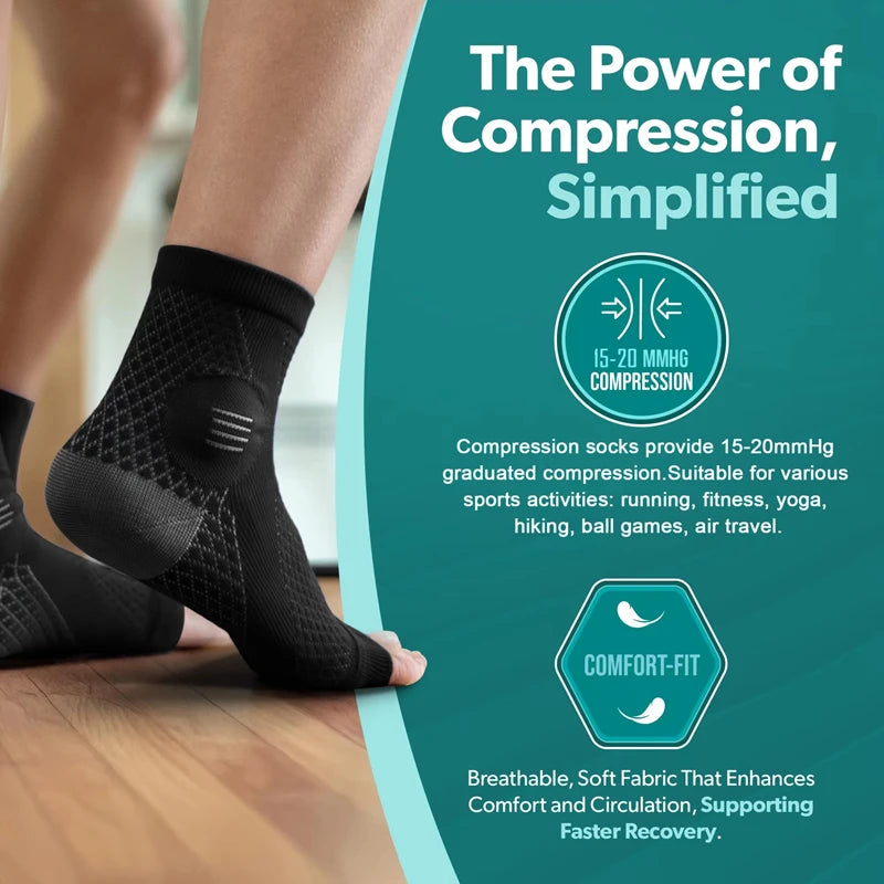 1Pair Ankle Compression Socks,Compression Foot Sleeves with Arch And Ankle Support,Open-Toe Design Neuropathy Socks