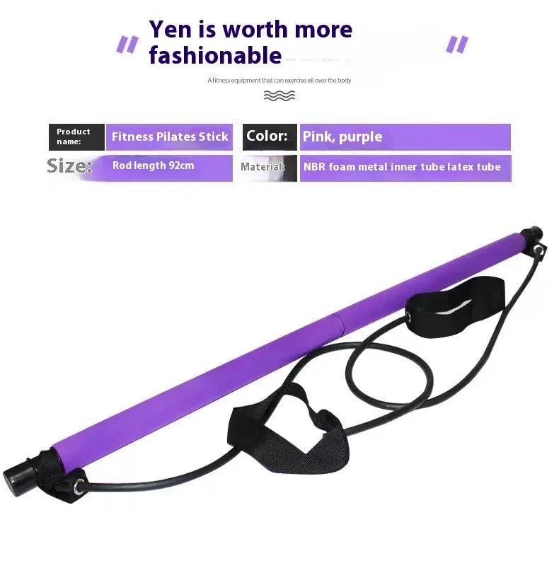 Pilates Stick - Adjustable Fitness Bar for Home Workout, Yoga, Stretching, Core Training - Portable & Elastic Resistance