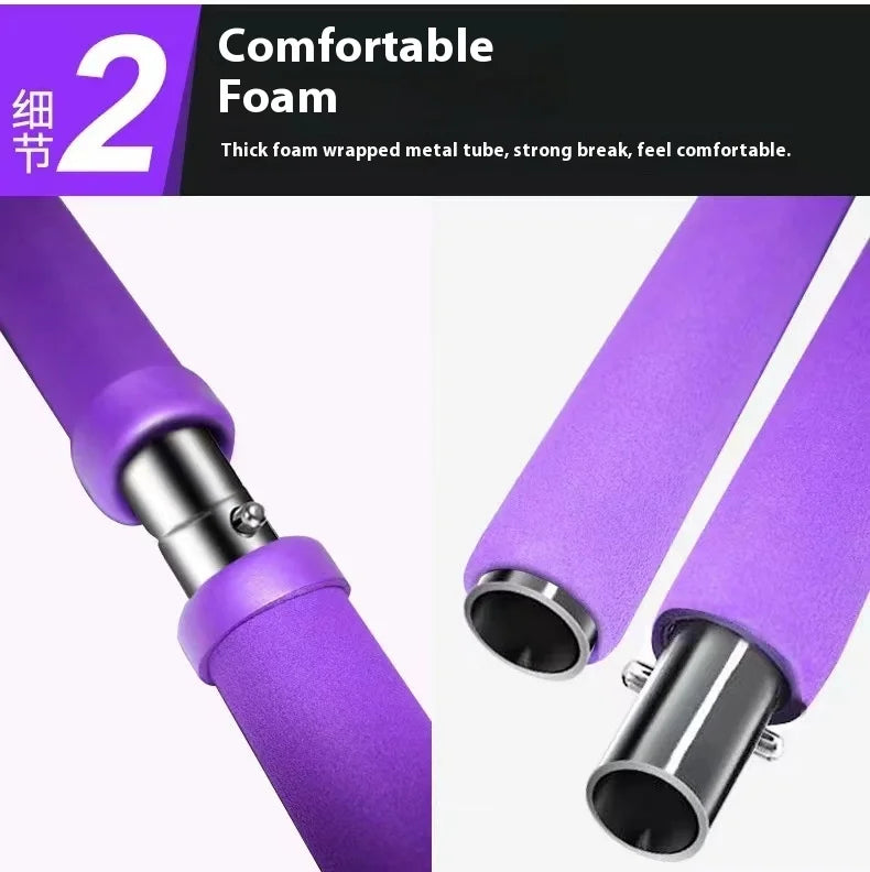 Pilates Stick - Adjustable Fitness Bar for Home Workout, Yoga, Stretching, Core Training - Portable & Elastic Resistance