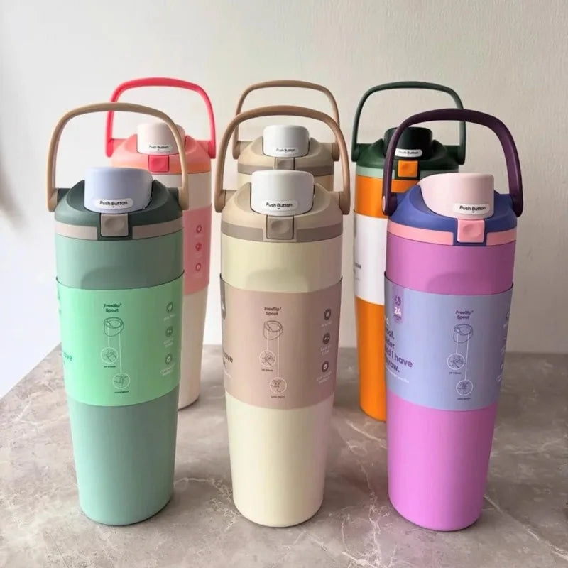Insulated Stainless Steel Water Bottle Dual Sip Straw & Direct Spout Leak Proof with Handle Car Cup Holder Friendly Sports 960mL/30oz