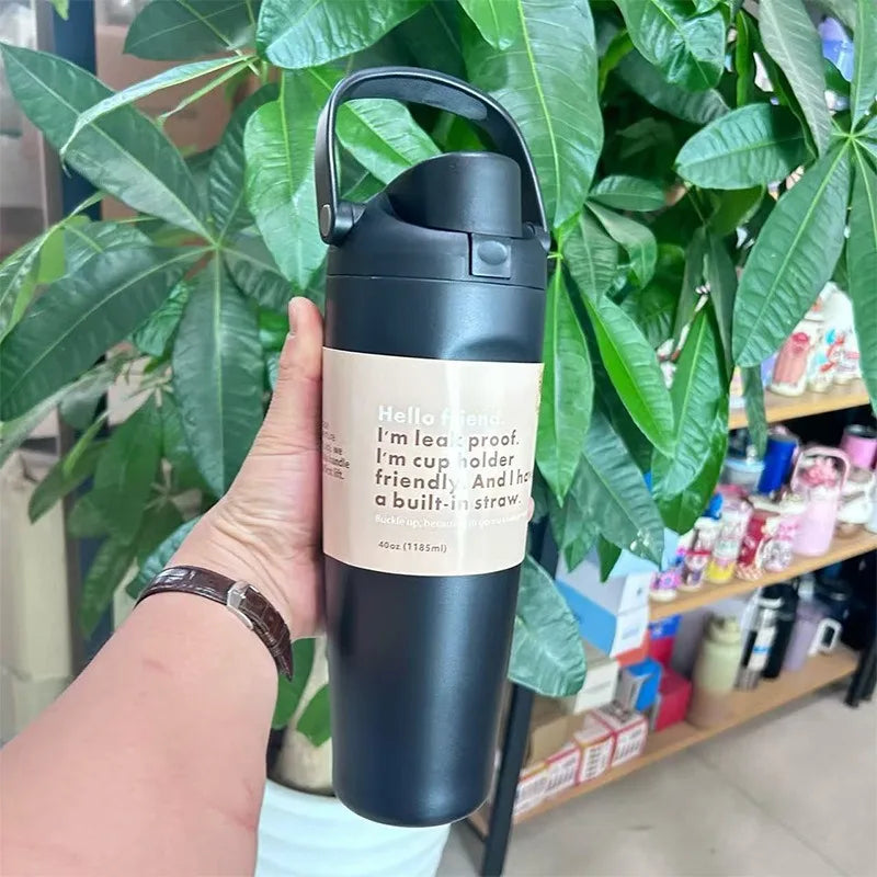 Insulated Stainless Steel Water Bottle Dual Sip Straw & Direct Spout Leak Proof with Handle Car Cup Holder Friendly Sports 960mL/30oz